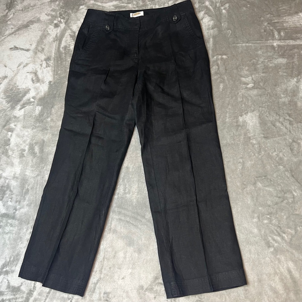 Talbots Petite Black Irish Linen Wide Leg Sailor Pants Size 8